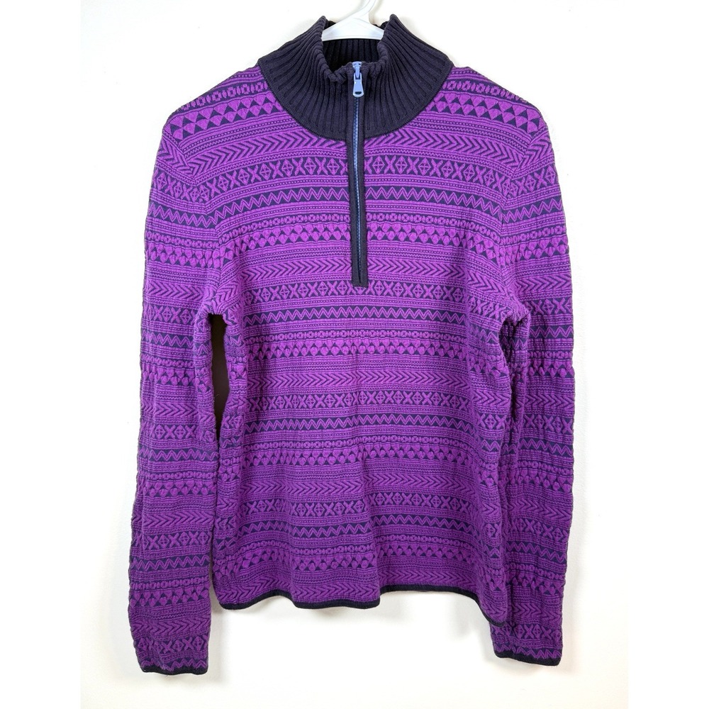 Title Nine Pullover  Quarter Zip Washable Wool Sweater Size Medium Purple Ski